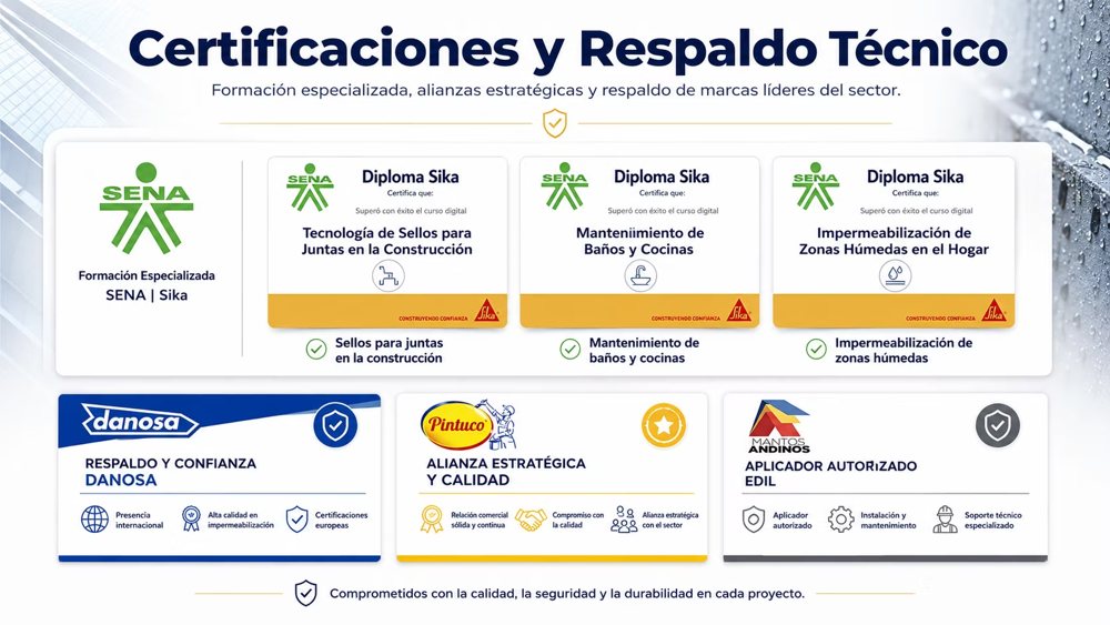 Certificaciones SENA, Sika, Danosa, Pintuco y EDIL